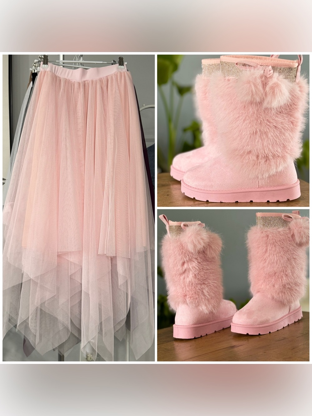 Pink Tulle Skirt & Fuzzy Pink Boots(7.5) Set